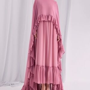 Rose pink ruffled maxi cape dress